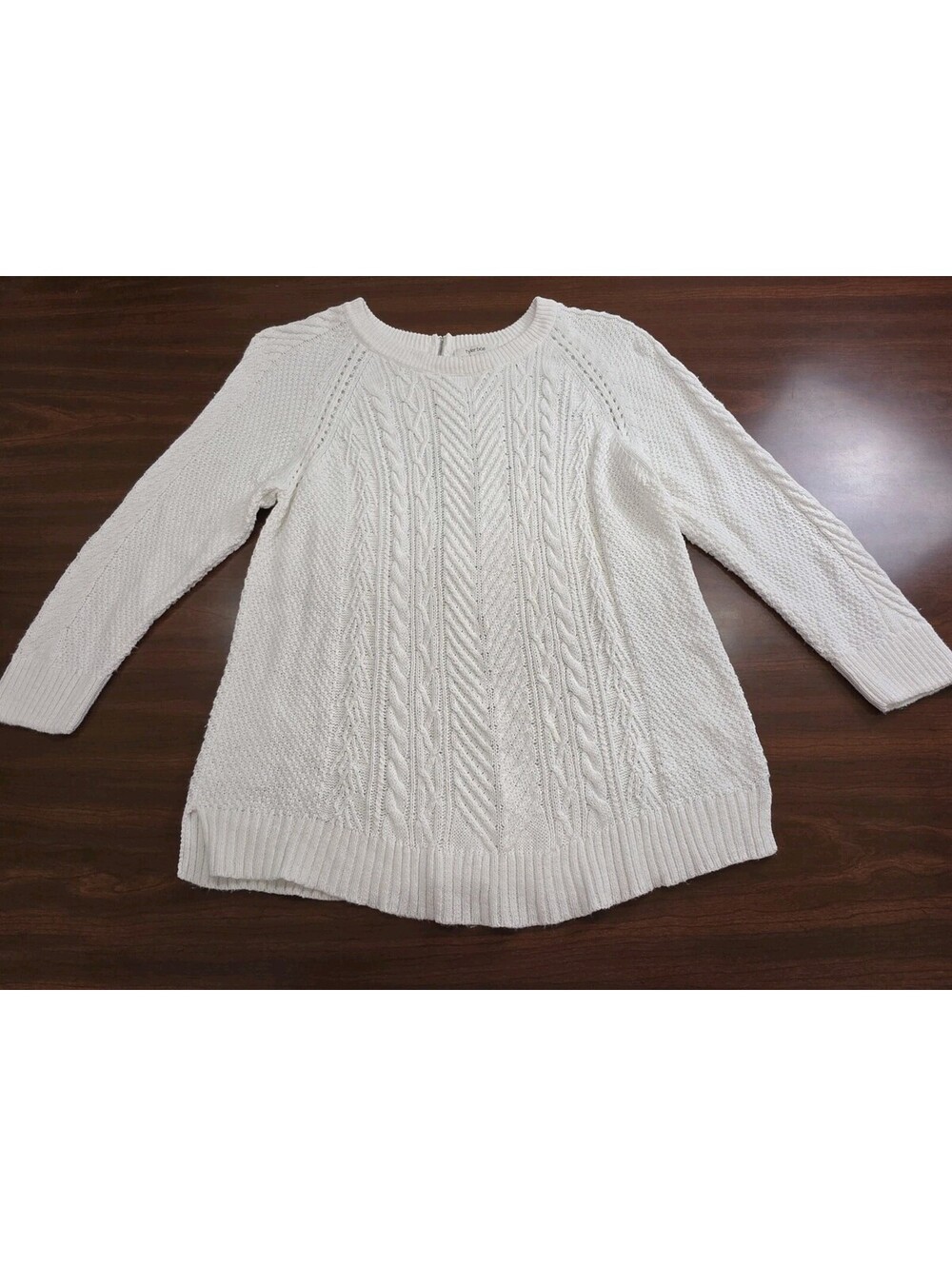 Tyler Boe Sweater Size Large Off White Cable Knit Back Zip Long Sleeve Pullover